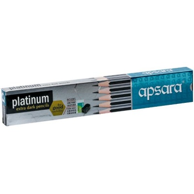 Apsara Platinum Extra Dark Pencils with Eraser & Sharpener 101001023 Pack Of 10