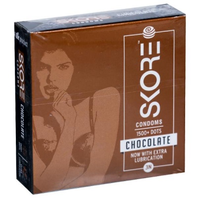 Skore Condoms Chocolate Flavoured,Coloured & Dotted With Extra Lubrication Pack Of 3