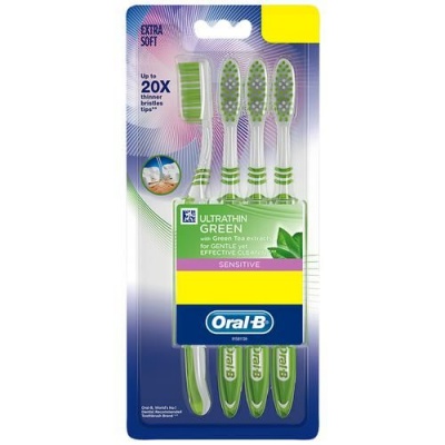 Oral-B Ultrathin Sensitive Toothbrush - With Green Tea Extracts, Extra Soft, Gentle Cleaning, 2 pcs (Buy 2 Get 2 Free)