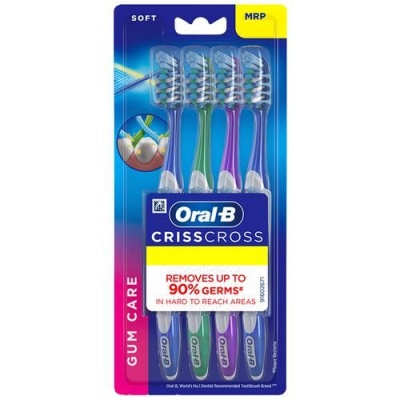 Oral-B Criss Cross Gum Care Toothbrush - With Extra-Long Power Tip Bristles, Soft, 2 pcs (Buy 2 Get 2 Free)