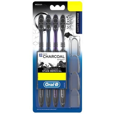 Oral-B Cavity Defense Toothbrush With Charcoal Extract, Medium, Cleans Deep, Removes Stain, 2 pcs (Buy 2 Get 2 Free)