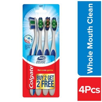 Colgate 360 Degree Whole Mouth Clean Toothbrush, 4 pcs (Buy 2 Get 2 Free)