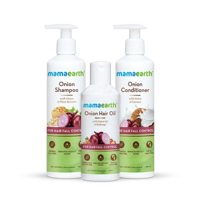 Mamaearth Anti Hair Fall Spa Range: Onion Shampoo 250 ml + Onion Conditioner 250 ml + Onion Hair Oil 150 ml