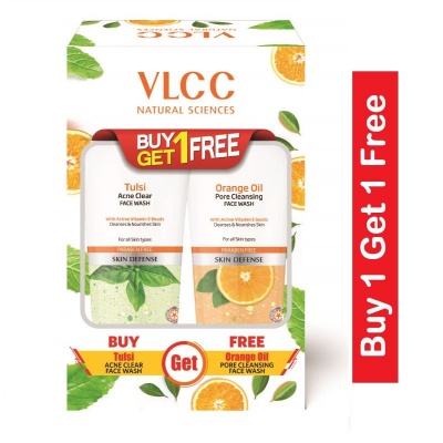 VLCC Tulsi Acne Clear Face Wash with Orange Oil Pore Cleansing Face Wash Free (150ml Each)
