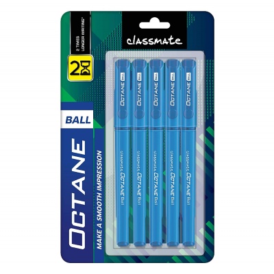 Classmate Octane- Blue Ball Pens (pack Of 5) | Smooth & Fast Writing Ball Pens | Comfortable To Hold & Write| School & Office Stationery| Work From Home Essentials