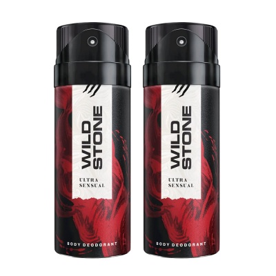 Wild Stone Ultra Sensual Deodorant for Men, Long Lasting Intense Fragrance, Pack of 2 (150ml each)
