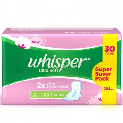 Whisper Ultra Soft Sanitary Pads XL, 30Pcs
