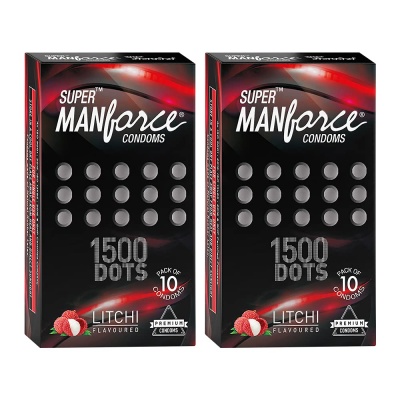 Manforce Extra Dotted Litchi Flavoured Condoms - 10 Pieces (Pack of 2)