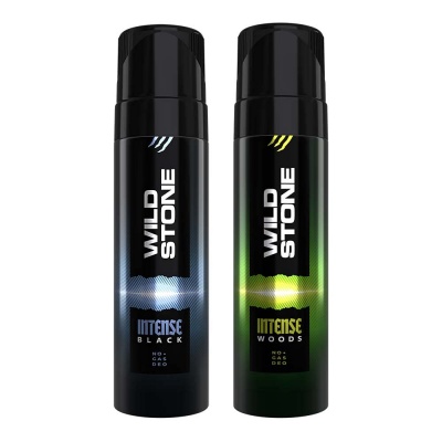 Wild Stone Intense Black and Woods No Gas Body Deodorants for Men, Long Lasting Deo, Pack of 2 (120ml each)