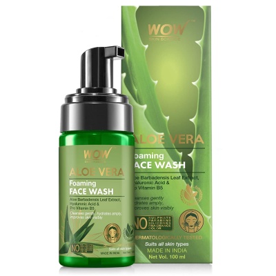 WOW Skin Science Aloe Vera Foaming Face Wash - with Aloe Vera Extract & Vitamin B5 - for Cleansing & Hydrating Skin - No Sulphate, Parabens, Silicones, Fragrance & Color - 100mL