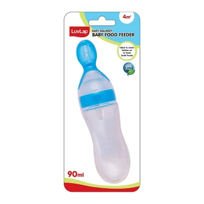 LuvLap Feeding Spoon with Squeezy food Grade Silicone Feeder bottle , For Infant Baby, 90ml, BPA Free,Blue
