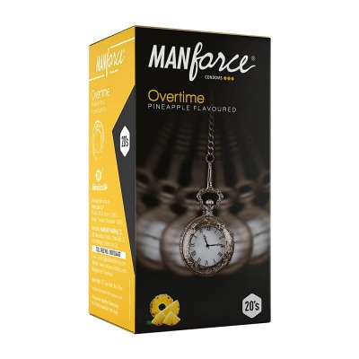 Manforce Overtime Pineapple 3in1 (Ribbed, Contour, Dotted) Condoms - 20 Pieces, Transparent, Large