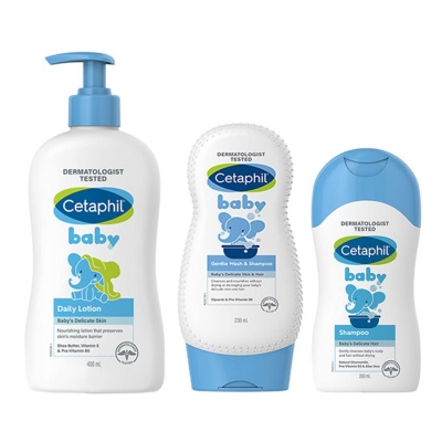 Cetaphil Baby Daily Lotion, 400ml, Baby Shampoo and Wash, 230 ml and Shampoo-200 ml (Pack of 3) - Combo