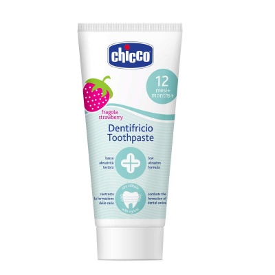 Chicco Toothpaste, Strawberry Flavour for 12m+ Baby, Fluoride-free, Preservative-free,Cavity Protection (50 millilitre)