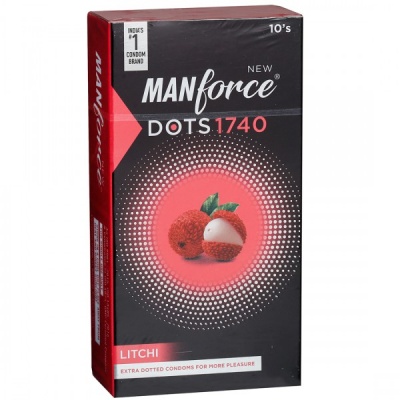 Manforce Dots 1740 Dotted Premium Condoms For Men Litchi Flavour Disposable Pouch (10 Counts)