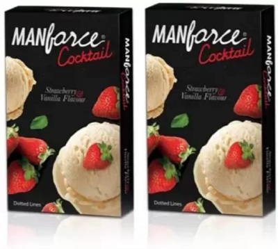 MANFORCE Cocktail Strawberry-Vanilla 10s x2 (20 Condoms) Value PassionRaja Combo Condom (Set of 2, 20 Sheets)