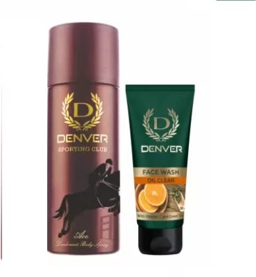 DENVER Oil Clear Face Wash (50GM) + Ace Deodorant Spray (165ML) - Combo Set of 2| Long Lasting Deo Spray Combo for Men | Oil Cleansing Face Wash for Men & Women | Suitable for Oily Skin | All Skin Type