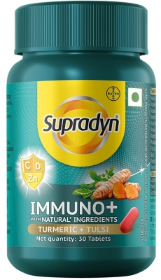 Supradyn® Immuno +, Multivitamin, Natural immunity booster with Vit C, Vit D, Zinc, Unique blend of Tulsi, Turmeric, Shatavari & Ashoka, 30 Tablets