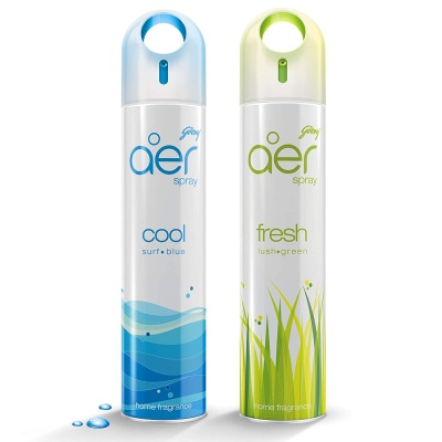 Godrej aer spray, Air Freshener for Home & Office - Cool Surf Blue & Fresh Lush Green | Long-Lasting Fragrance | Pack of 2 (220 ml each)