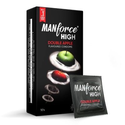 Manforce High Double Apple Flavoured Condoms for Men | 10 pcs | Ultra Thin Condom | Lubricated Latex Condoms 